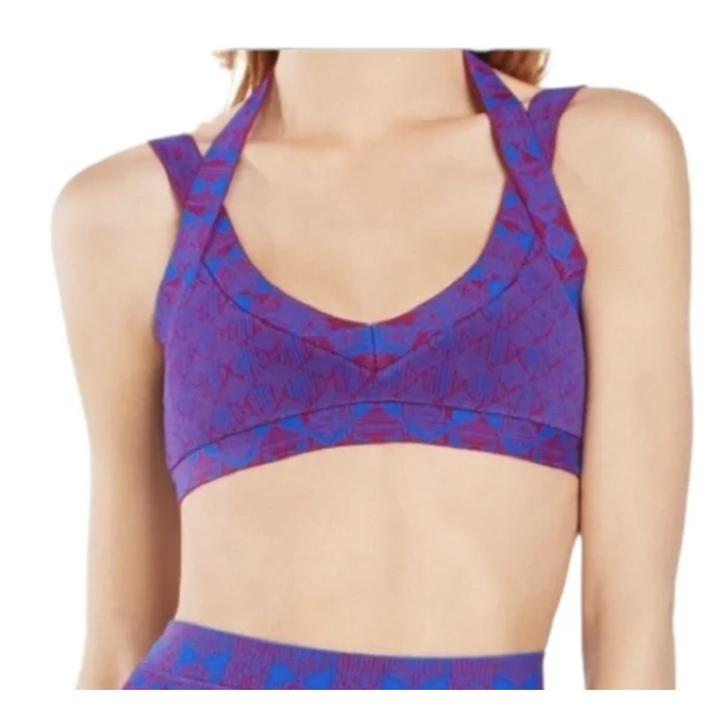 BCBGMAXAZRIA Tank Top‎ Large Blue Geometric Halter Strappy Kiana Crop Party